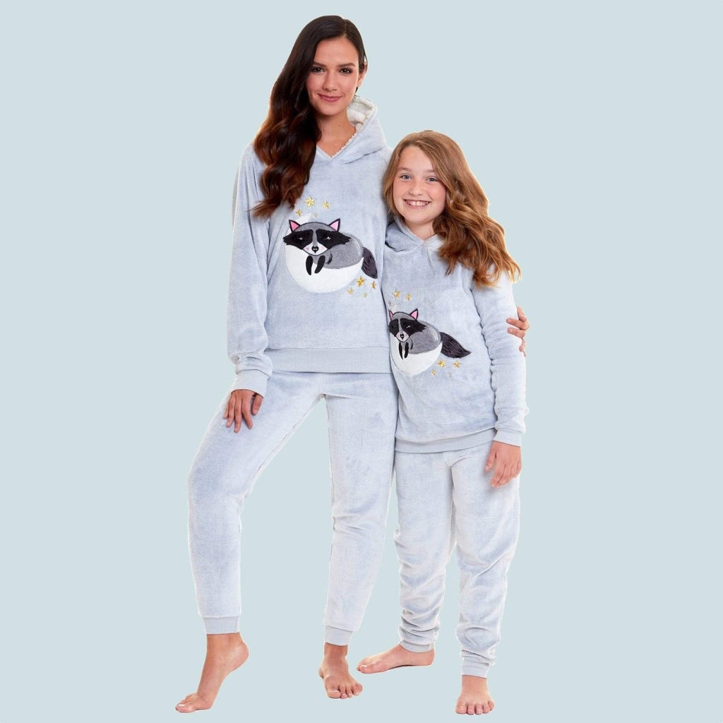OLIVIA ROCCO Matching Mother Daughter Raccoon Fleece Hooded Pyjama Set With Sherpa Lining - Joe’s Haven