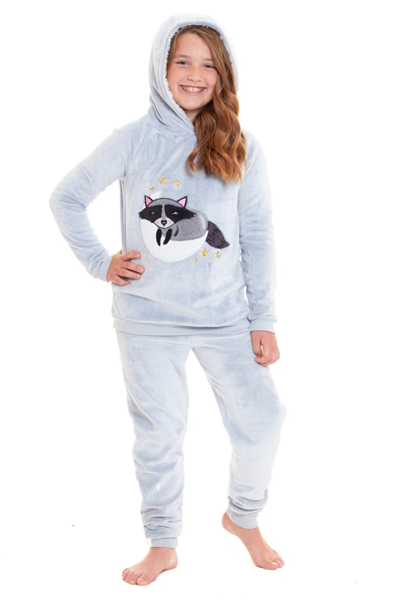 OLIVIA ROCCO Matching Mother Daughter Raccoon Fleece Hooded Pyjama Set With Sherpa Lining - Joe’s Haven