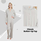 OLIVIA ROCCO Womens Grey Pyjama Set Soft Touch Long Sleeve Button Up Top Super Soft Cosy Home Loungewear - Joe’s Haven