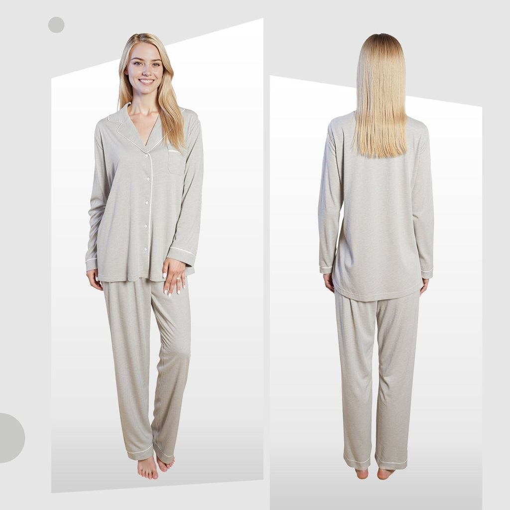 OLIVIA ROCCO Womens Grey Pyjama Set Soft Touch Long Sleeve Button Up Top Super Soft Cosy Home Loungewear - Joe’s Haven