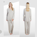 OLIVIA ROCCO Womens Grey Pyjama Set Soft Touch Long Sleeve Button Up Top Super Soft Cosy Home Loungewear - Joe’s Haven