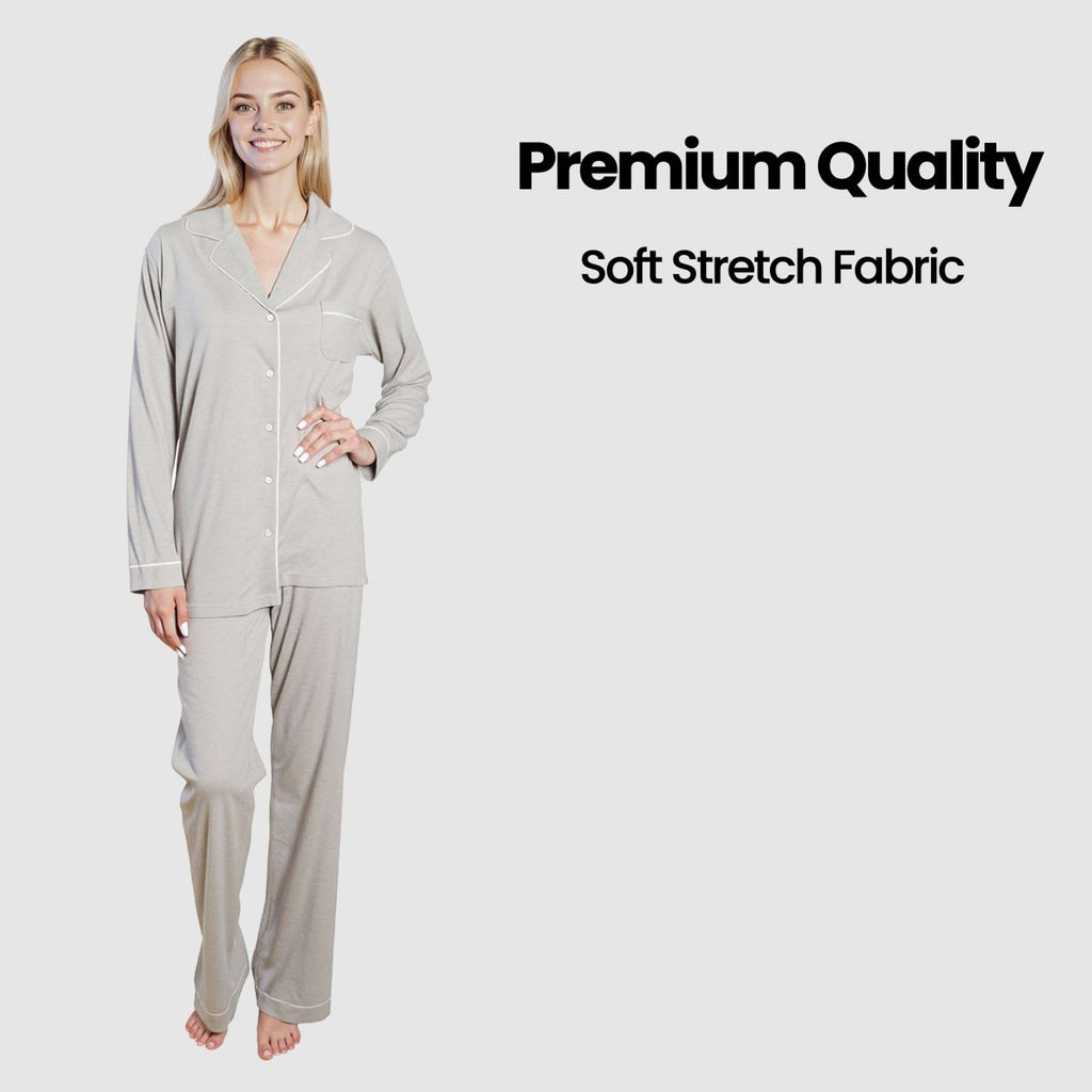 OLIVIA ROCCO Womens Grey Pyjama Set Soft Touch Long Sleeve Button Up Top Super Soft Cosy Home Loungewear - Joe’s Haven