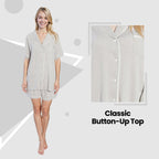 OLIVIA ROCCO Womens Grey Short Pyjama Set Button Up Top and Shorts with Pockets Cosy Easy - Care Nightwear Set - Joe’s Haven