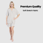 OLIVIA ROCCO Womens Grey Short Pyjama Set Button Up Top and Shorts with Pockets Cosy Easy - Care Nightwear Set - Joe’s Haven