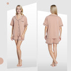 OLIVIA ROCCO Women's Natural Short Pyjama Set Button Up Top And Shorts With Pockets - Joe’s Haven