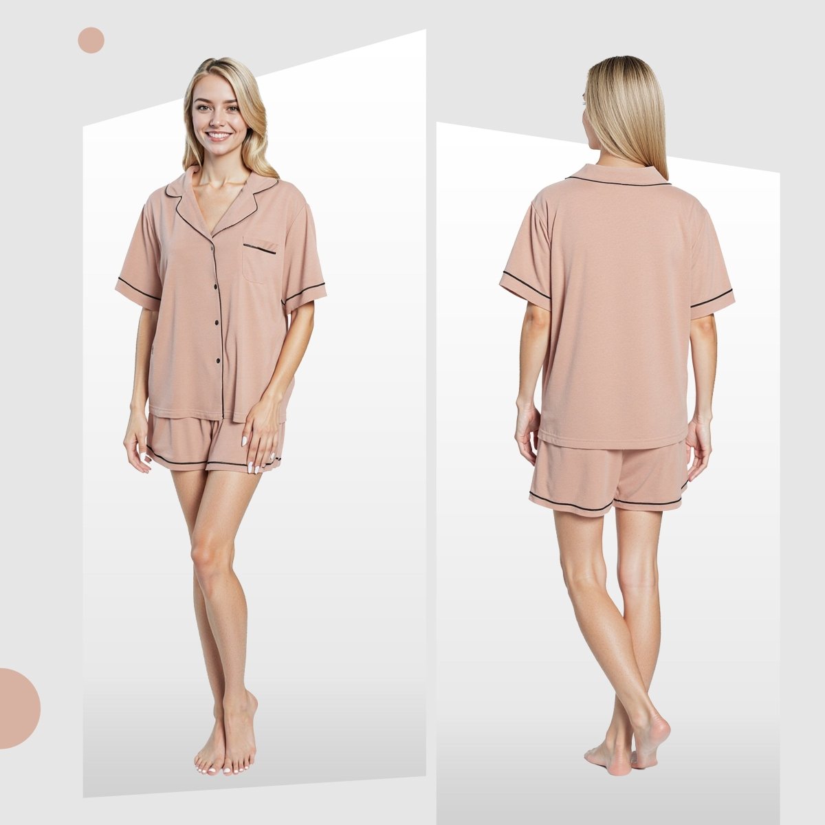 OLIVIA ROCCO Women's Natural Short Pyjama Set Button Up Top And Shorts With Pockets - Joe’s Haven