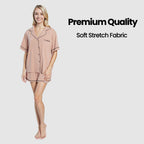 OLIVIA ROCCO Women's Natural Short Pyjama Set Button Up Top And Shorts With Pockets - Joe’s Haven