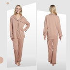 OLIVIA ROCCO Women's Pyjama Set Natural Soft Touch Long Sleeve Button - Up Top and Bottoms - Joe’s Haven