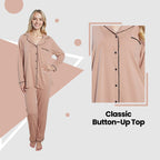 OLIVIA ROCCO Women's Pyjama Set Natural Soft Touch Long Sleeve Button - Up Top and Bottoms - Joe’s Haven