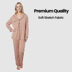 OLIVIA ROCCO Women's Pyjama Set Natural Soft Touch Long Sleeve Button-Up Top and Bottoms - Joe’s Haven