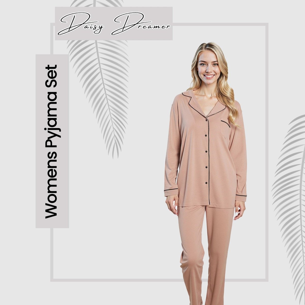 OLIVIA ROCCO Women's Pyjama Set Natural Soft Touch Long Sleeve Button - Up Top and Bottoms - Joe’s Haven
