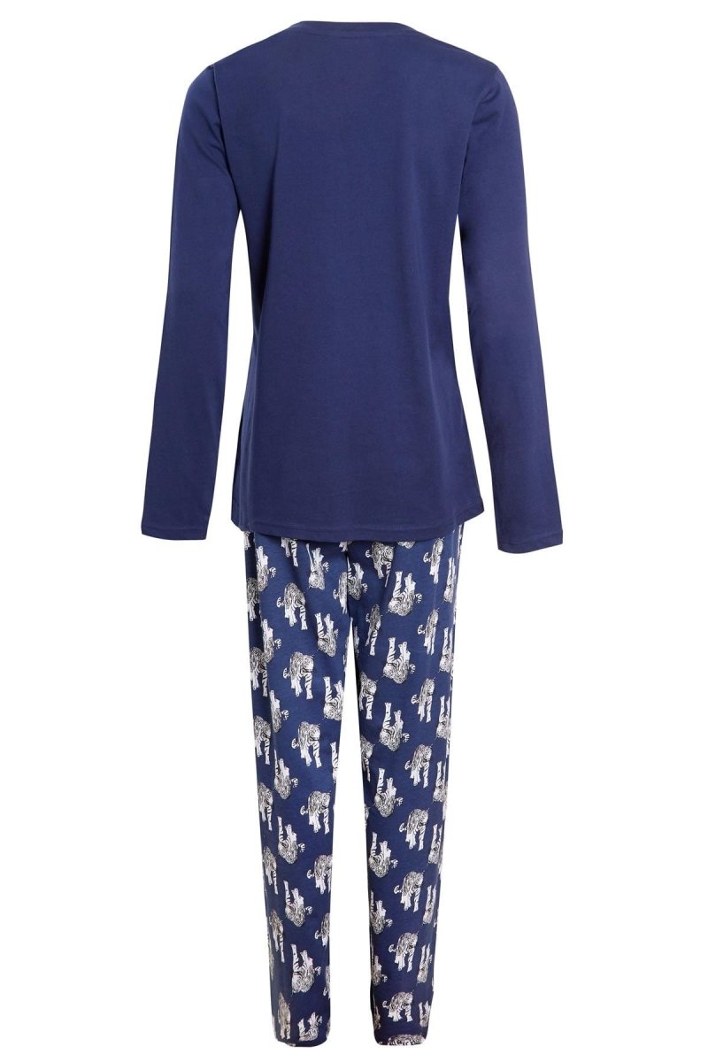OLIVIA ROCCO Navy Tiger Print Pyjama Set For Women 100% Soft Cotton Relaxed Fit Nightwear - Joe’s Haven