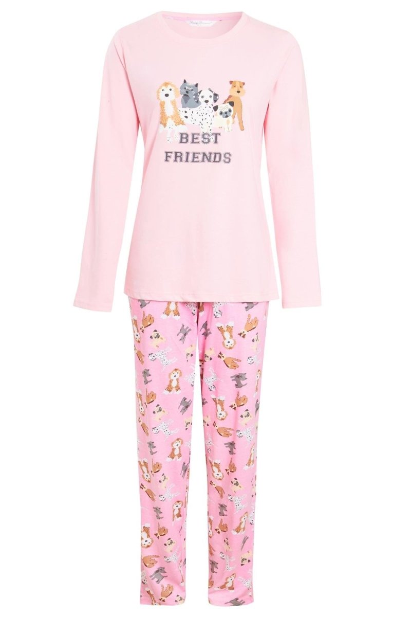 OLIVIA ROCCO Pyjama Set Pink Dog Print Jersey Cotton Long Sleeve Sleepwear Womens - Joe’s Haven