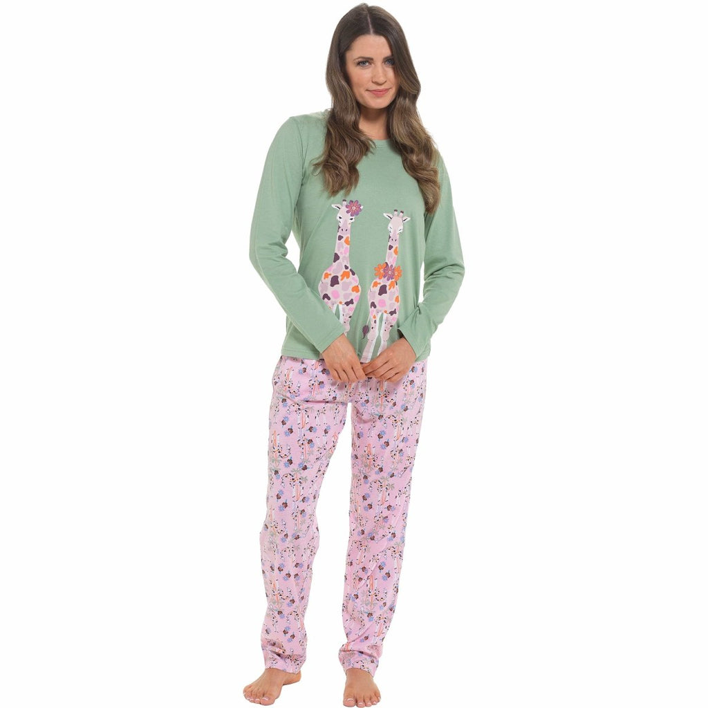 OLIVIA ROCCO Women's Giraffe Print Cotton Jersey Long Sleeve Pyjama Set Soft Sleepwear - Joe’s Haven
