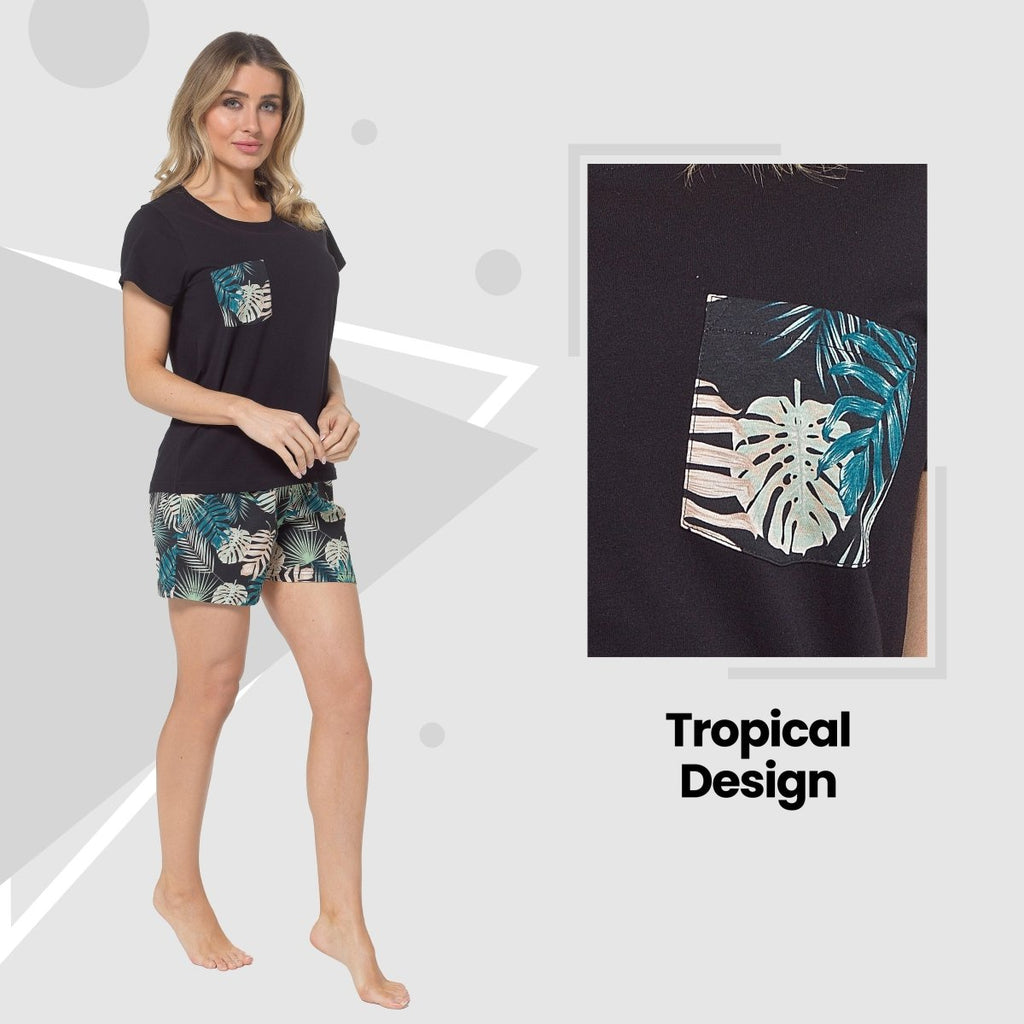 OLIVIA ROCCO Women's Tropical Pyjama Set T Shirt And Shorts PJs Soft Breathable Cotton Cosy Easy - Care Nightwear Set - Joe’s Haven