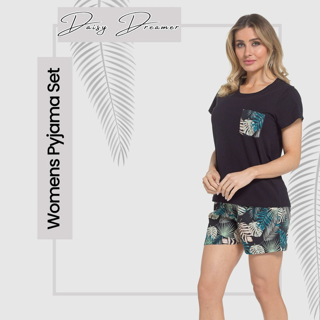 OLIVIA ROCCO Women's Tropical Pyjama Set T Shirt And Shorts PJs Soft Breathable Cotton Cosy Easy - Care Nightwear Set - Joe’s Haven