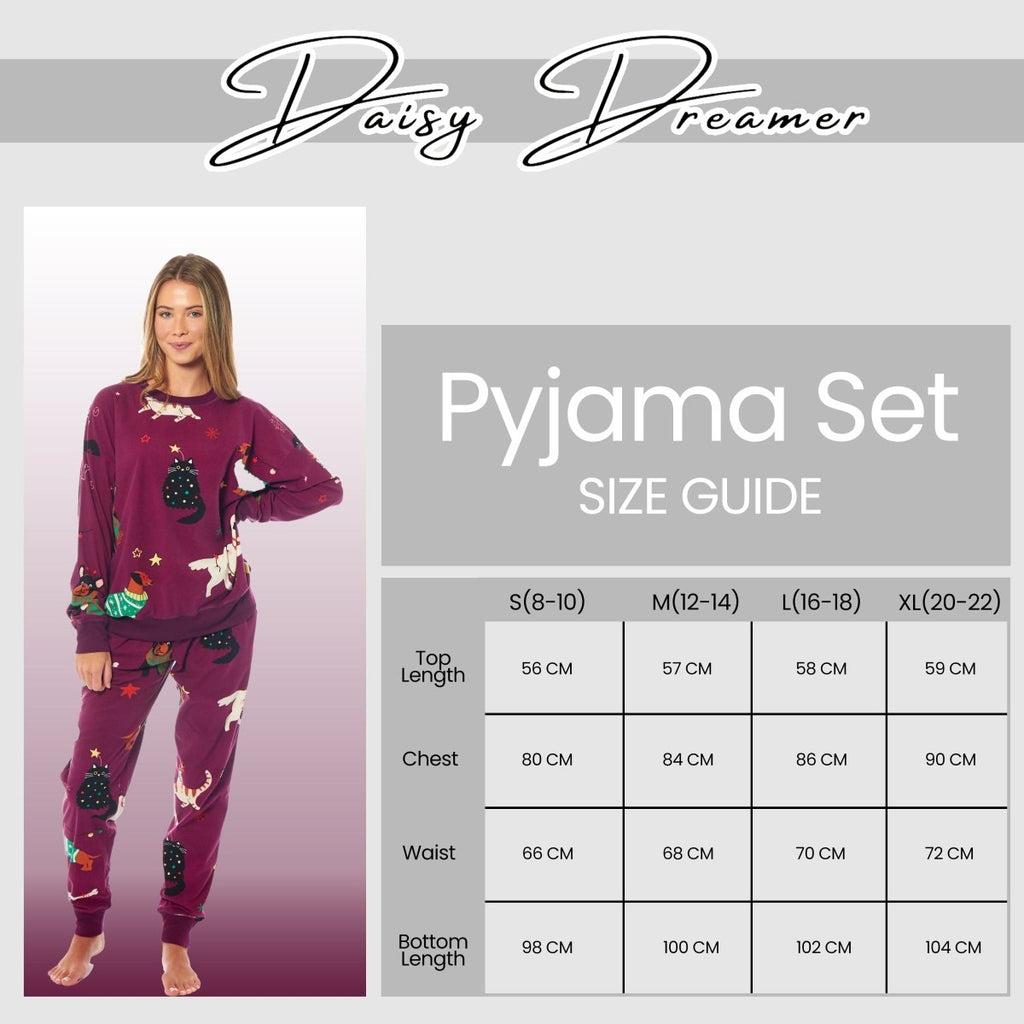 OLIVIA ROCCO Womens Cat And Dog Print Fleece Pyjama Set Long Sleeve Animal Print - Joe’s Haven