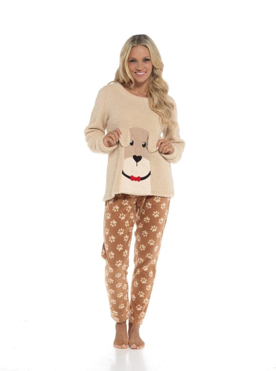 OLIVIA ROCCO Women's Fleece Pyjama Set Dog Snuggle Design Long Sleeve Top Patterned - Joe’s Haven
