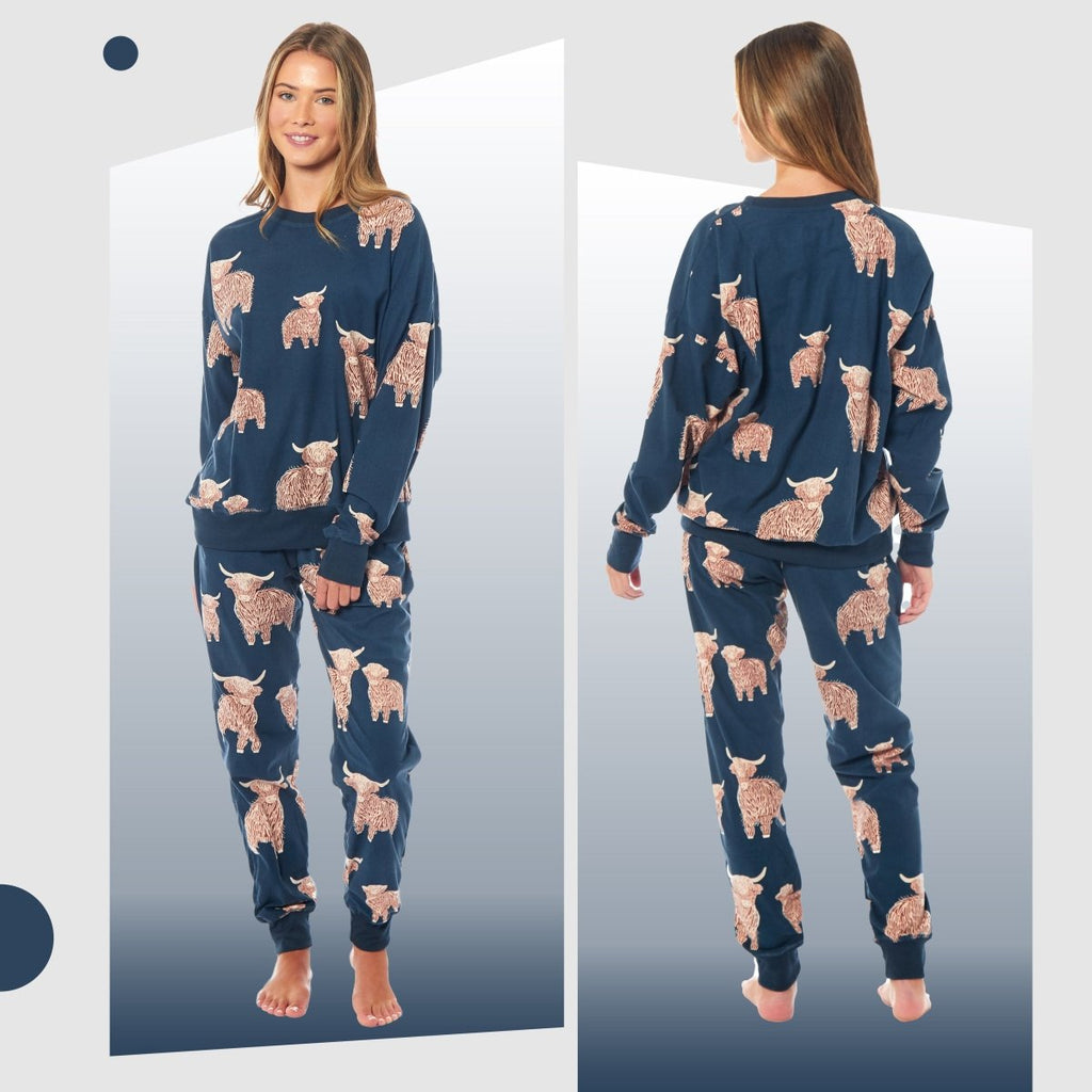 OLIVIA ROCCO Women's Fleece Pyjama Set Highland Cow Print Long Sleeve Soft Warm Sleepwear - Joe’s Haven