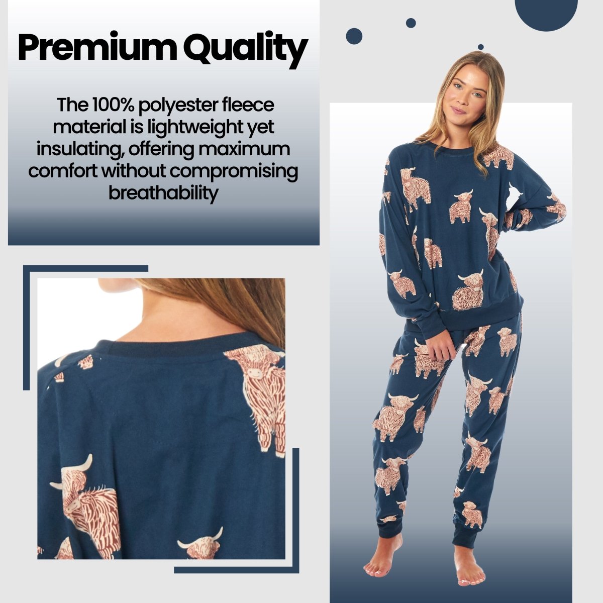 OLIVIA ROCCO Women's Fleece Pyjama Set Highland Cow Print Long Sleeve Soft Warm Sleepwear - Joe’s Haven