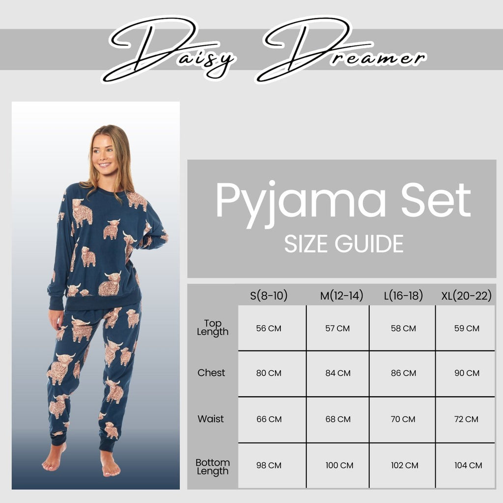 OLIVIA ROCCO Women's Fleece Pyjama Set Highland Cow Print Long Sleeve Soft Warm Sleepwear - Joe’s Haven