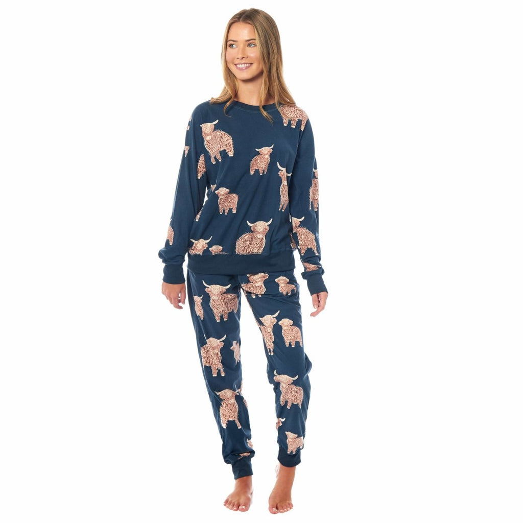 OLIVIA ROCCO Women's Fleece Pyjama Set Highland Cow Print Long Sleeve Soft Warm Sleepwear - Joe’s Haven