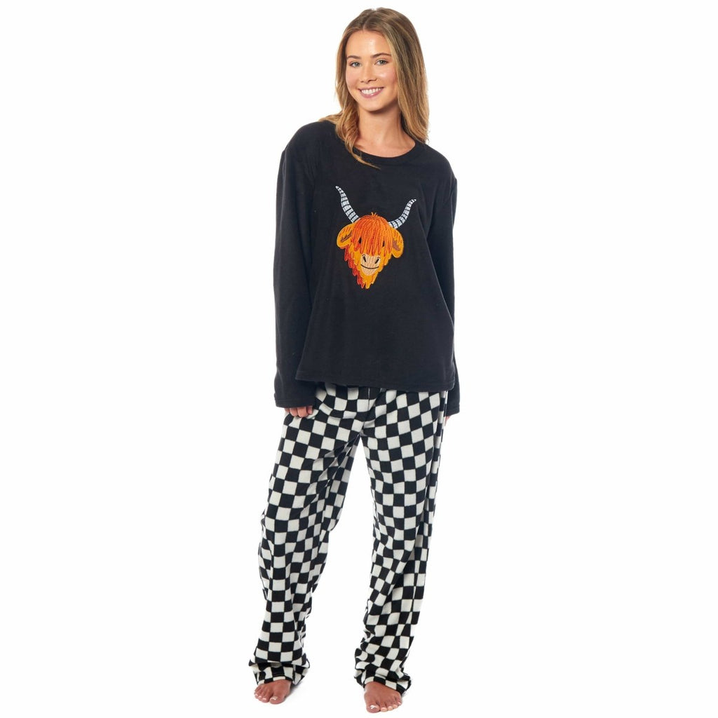 OLIVIA ROCCO Womens Thermal Fleece Pyjamas Set Highland Cow Animal Print Winter Super Soft Cosy Home Loungewear - Joe’s Haven