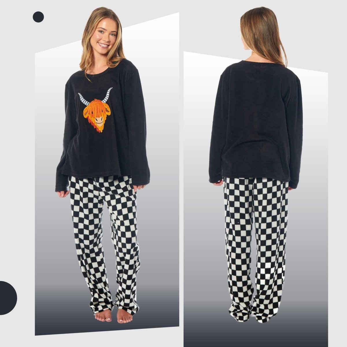 OLIVIA ROCCO Womens Thermal Fleece Pyjamas Set Highland Cow Animal Print Winter Super Soft Cosy Home Loungewear - Joe’s Haven