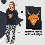 OLIVIA ROCCO Womens Thermal Fleece Pyjamas Set Highland Cow Animal Print Winter Super Soft Cosy Home Loungewear - Joe’s Haven