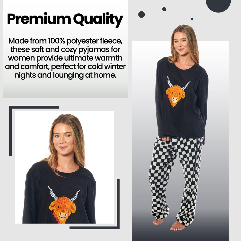 OLIVIA ROCCO Womens Thermal Fleece Pyjamas Set Highland Cow Animal Print Winter Super Soft Cosy Home Loungewear - Joe’s Haven