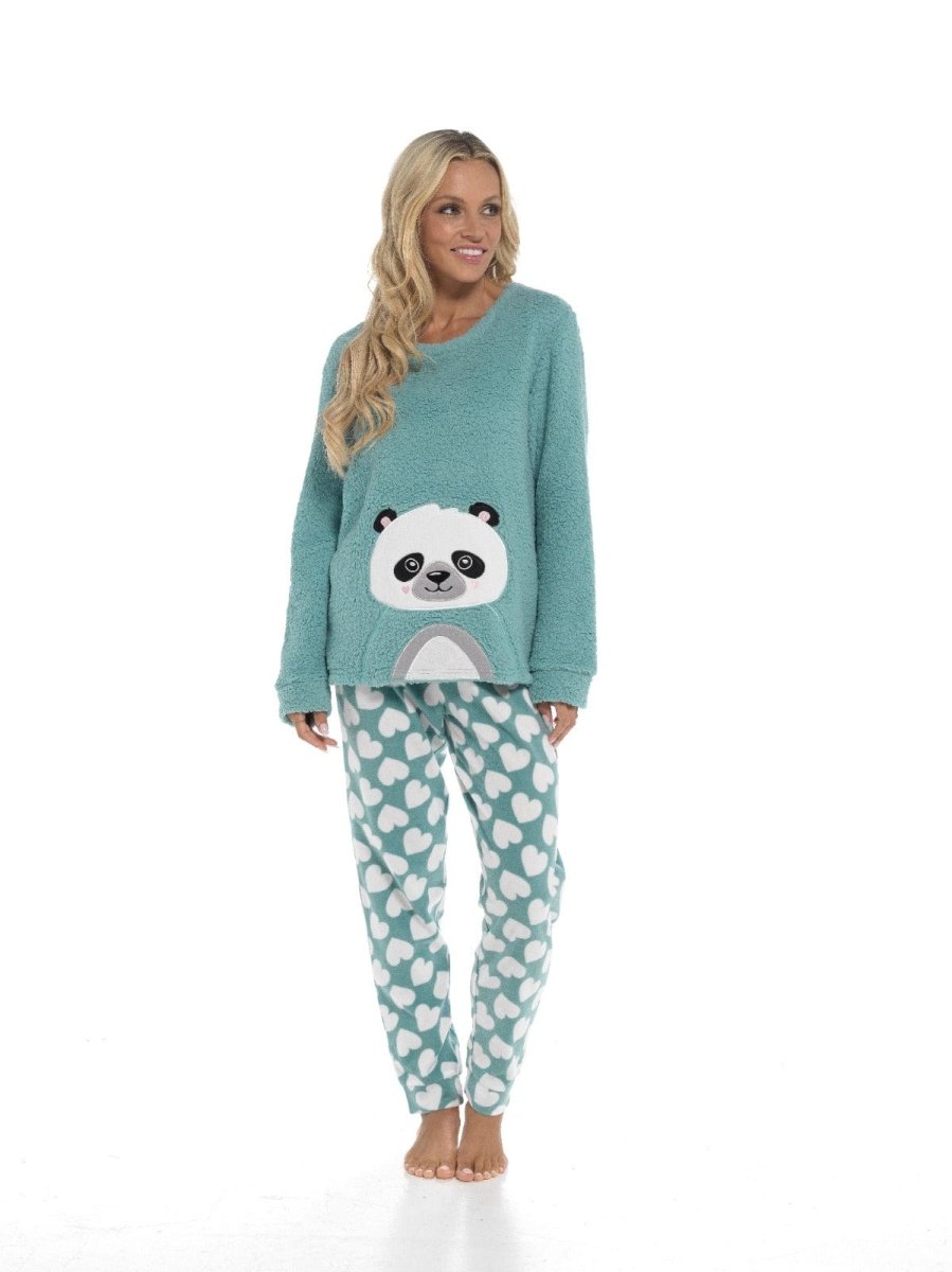 OLIVIA ROCCO Panda Snuggle Fleece Pyjama Set Women With Printed Pants Easy Care Fabric - Joe’s Haven