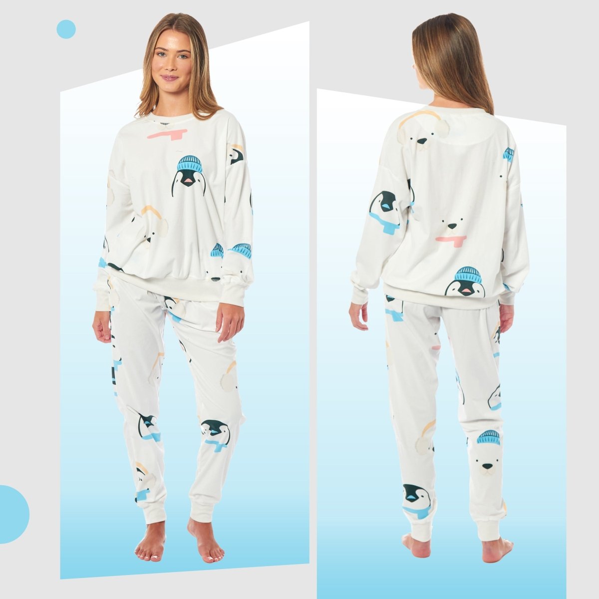OLIVIA ROCCO Womens Soft Fleece Pyjama Set With Long Sleeve Penguins And Polar Bears - Joe’s Haven