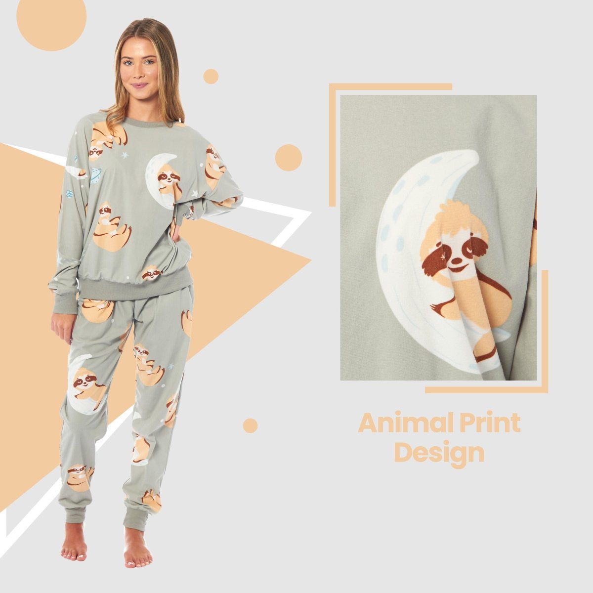 OLIVIA ROCCO Women's Sloth Soft Fleece Pyjama Set Long Sleeve Animal Print Warm Sleepwear - Joe’s Haven