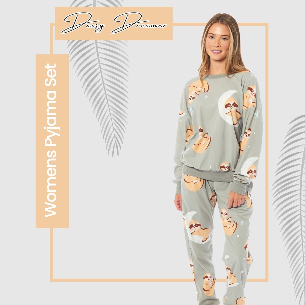 OLIVIA ROCCO Women's Sloth Soft Fleece Pyjama Set Long Sleeve Animal Print Warm Sleepwear - Joe’s Haven