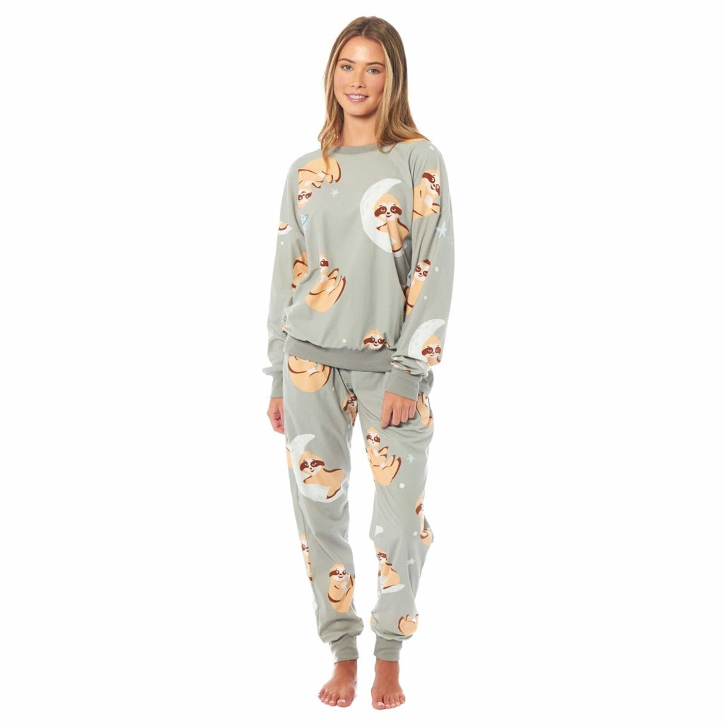 OLIVIA ROCCO Women's Sloth Soft Fleece Pyjama Set Long Sleeve Animal Print Warm Sleepwear - Joe’s Haven