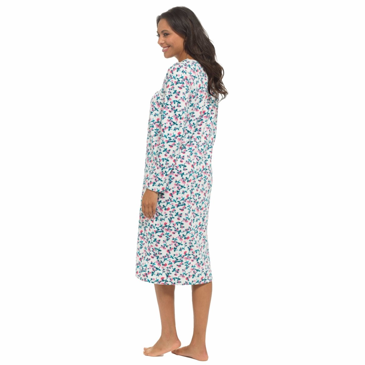 OLIVIA ROCCO Womens Fleece Nightdress Long Sleeve Floral Print Sleepwear Cosy Winter - Joe’s Haven