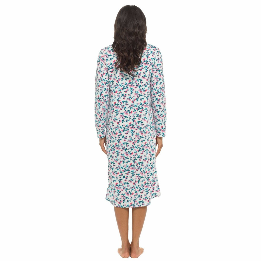OLIVIA ROCCO Womens Fleece Nightdress Long Sleeve Floral Print Sleepwear Cosy Winter - Joe’s Haven