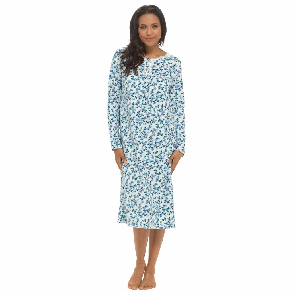 OLIVIA ROCCO Womens Fleece Nightdress Long Sleeve Floral Print Sleepwear Cosy Winter - Joe’s Haven