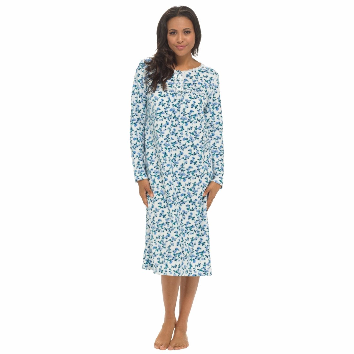 OLIVIA ROCCO Womens Fleece Nightdress Long Sleeve Floral Print Sleepwear Cosy Winter - Joe’s Haven