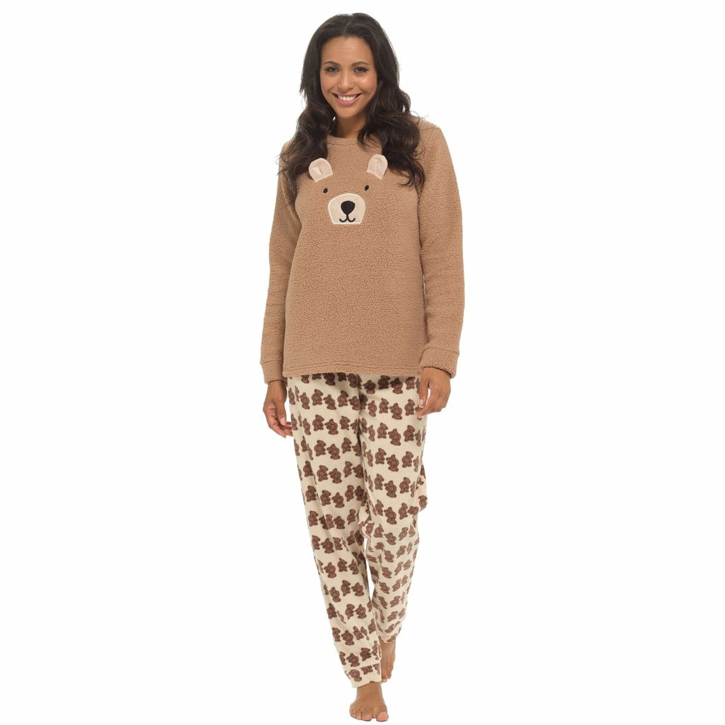OLIVIA ROCCO Women's Teddy Bear Fleece Pyjama Set With Long Sleeve Top Super Soft Cosy Home Loungewear - Joe’s Haven