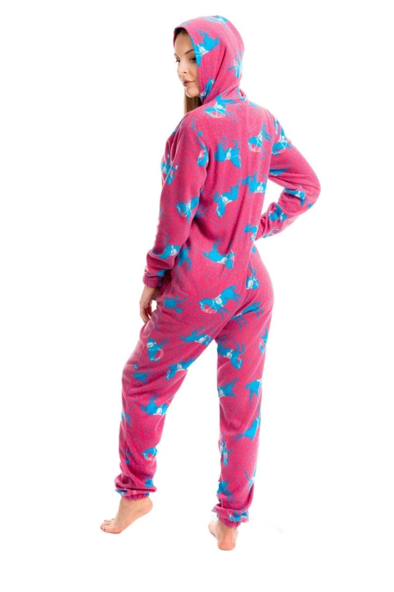 OLIVIA ROCCO Women's Pink Fleece Hooded All In One Onezee Pyjama Set With Horse Print - Joe’s Haven