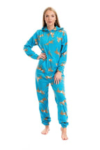 OLIVIA ROCCO Womens Blue Horse Print Hooded Fleece Onezee Pyjama Set For Warm Nightwear - Joe’s Haven