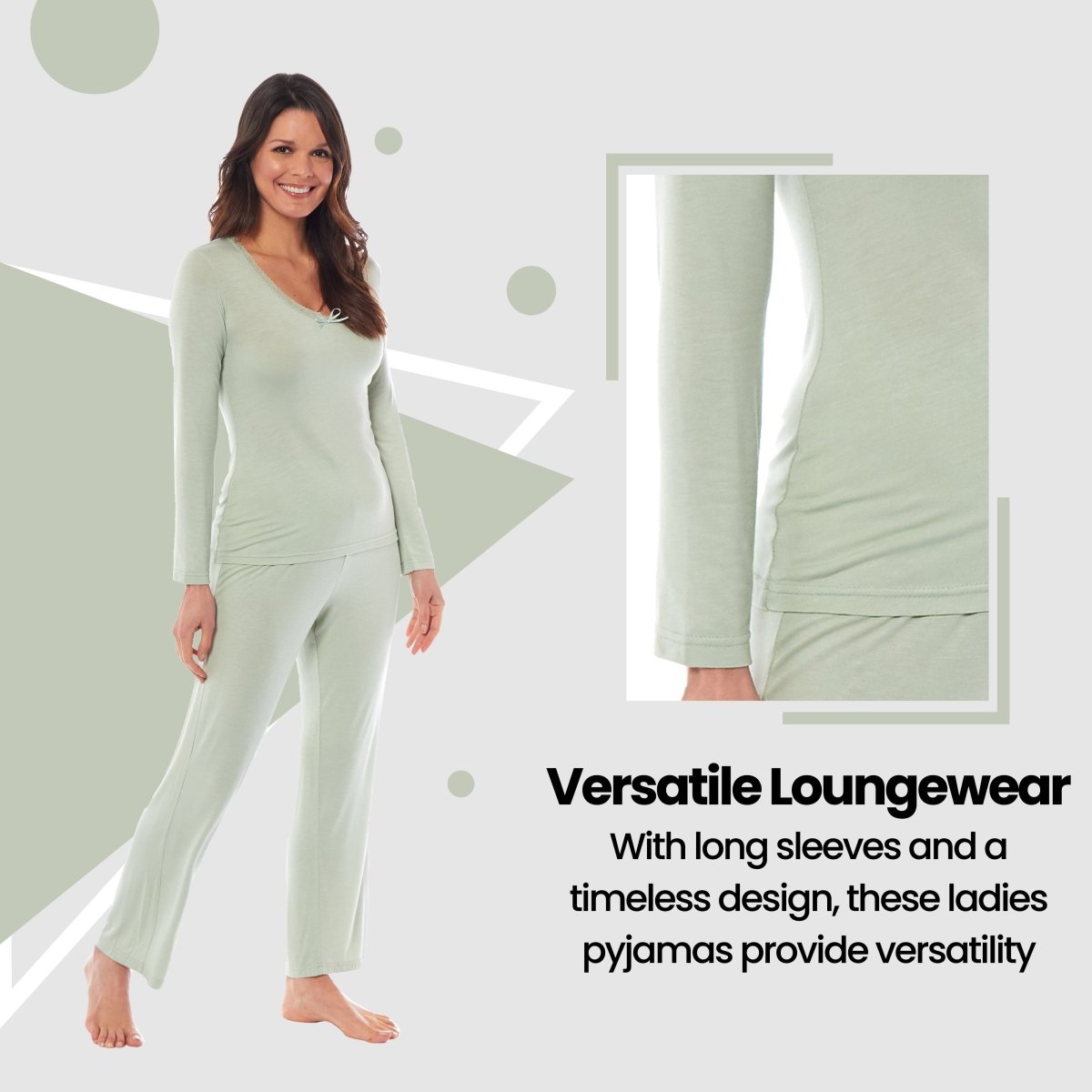 OLIVIA ROCCO Ladies Long Sleeve Pyjama Set Ultra Soft Viscose Spandex Black Green Cosy Easy - Care Nightwear Set - Joe’s Haven