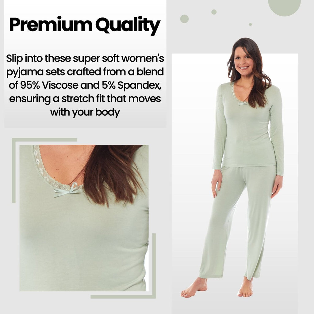 OLIVIA ROCCO Ladies Long Sleeve Pyjama Set Ultra Soft Viscose Spandex Black Green Cosy Easy - Care Nightwear Set - Joe’s Haven