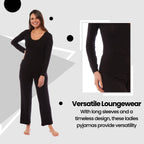 OLIVIA ROCCO Ladies Long Sleeve Pyjama Set Ultra Soft Viscose Spandex Black Green Cosy Easy - Care Nightwear Set - Joe’s Haven