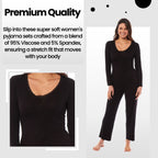OLIVIA ROCCO Ladies Long Sleeve Pyjama Set Ultra Soft Viscose Spandex Black Green Cosy Easy - Care Nightwear Set - Joe’s Haven