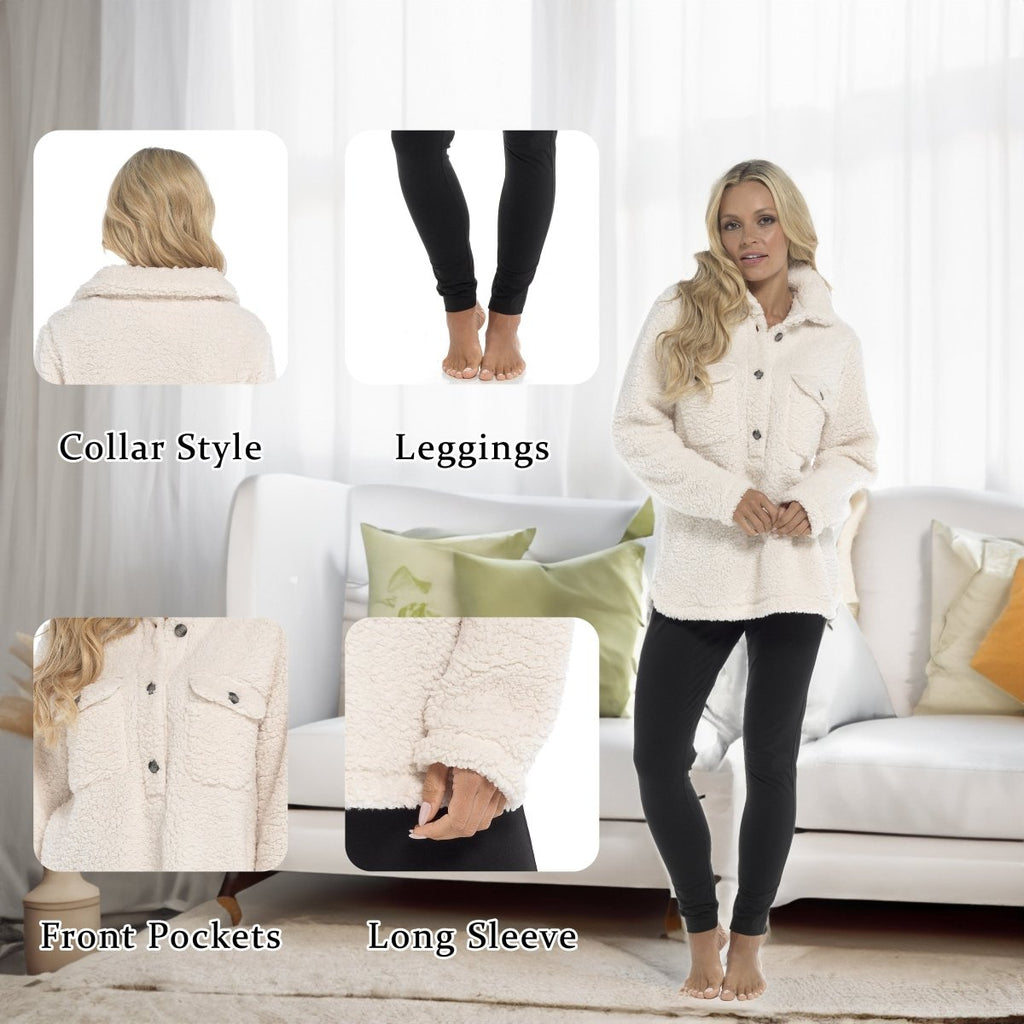 OLIVIA ROCCO Womens Sherpa Top And Leggings Lounge Set With Double Pockets Long Sleeve - Joe’s Haven