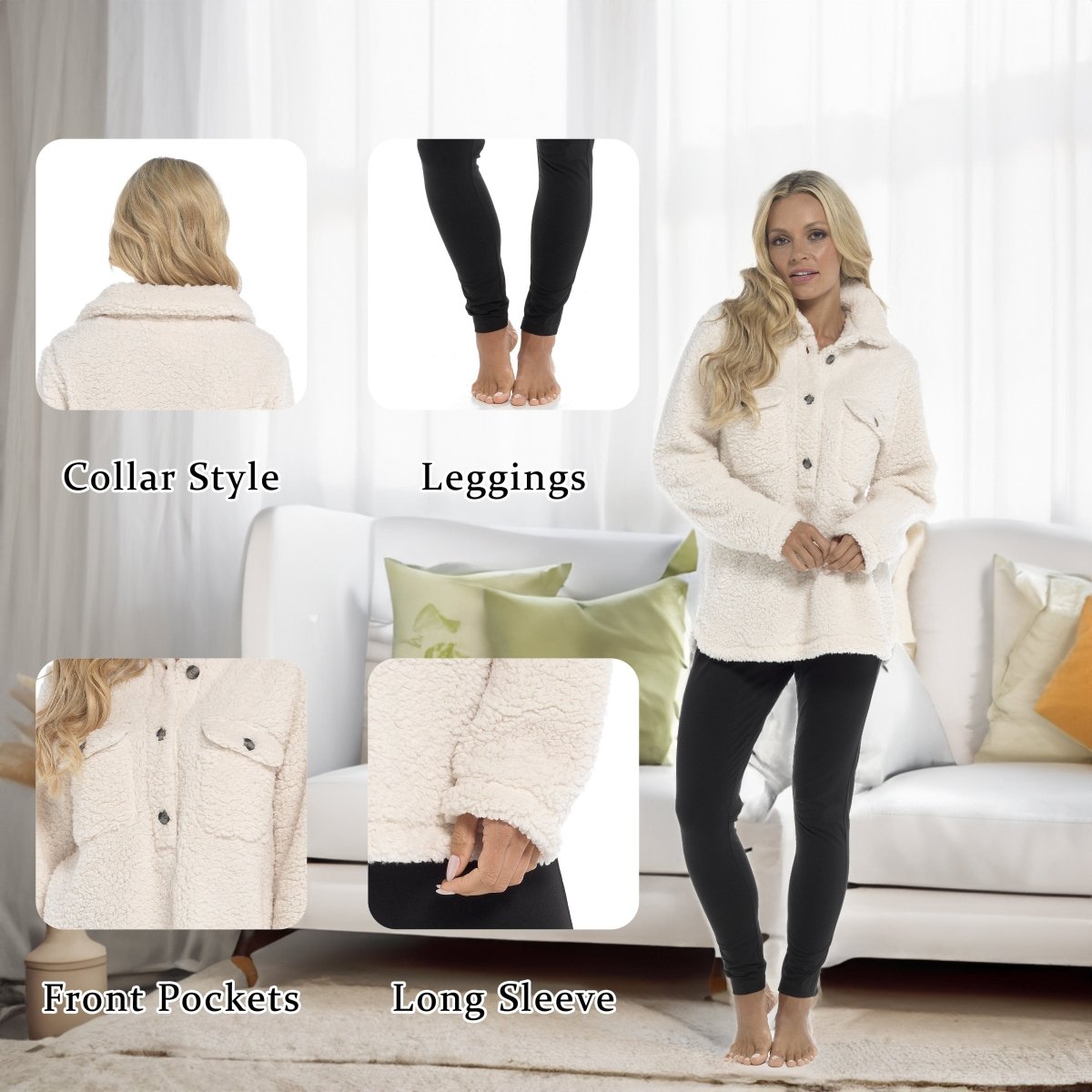 OLIVIA ROCCO Womens Sherpa Top And Leggings Lounge Set With Double Pockets Long Sleeve - Joe’s Haven