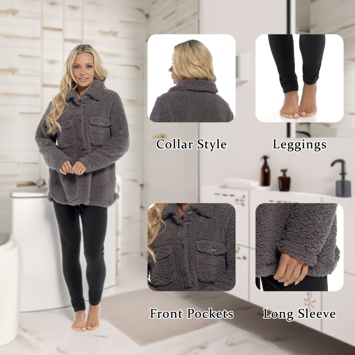 OLIVIA ROCCO Womens Sherpa Top And Leggings Lounge Set With Double Pockets Long Sleeve - Joe’s Haven