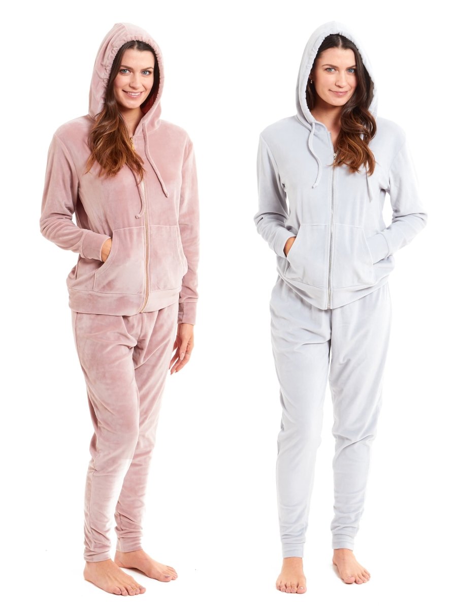 OLIVIA ROCCO Womens Hooded Velour Lounge Set With Zipped Top And Elasticated Waistband - Joe’s Haven